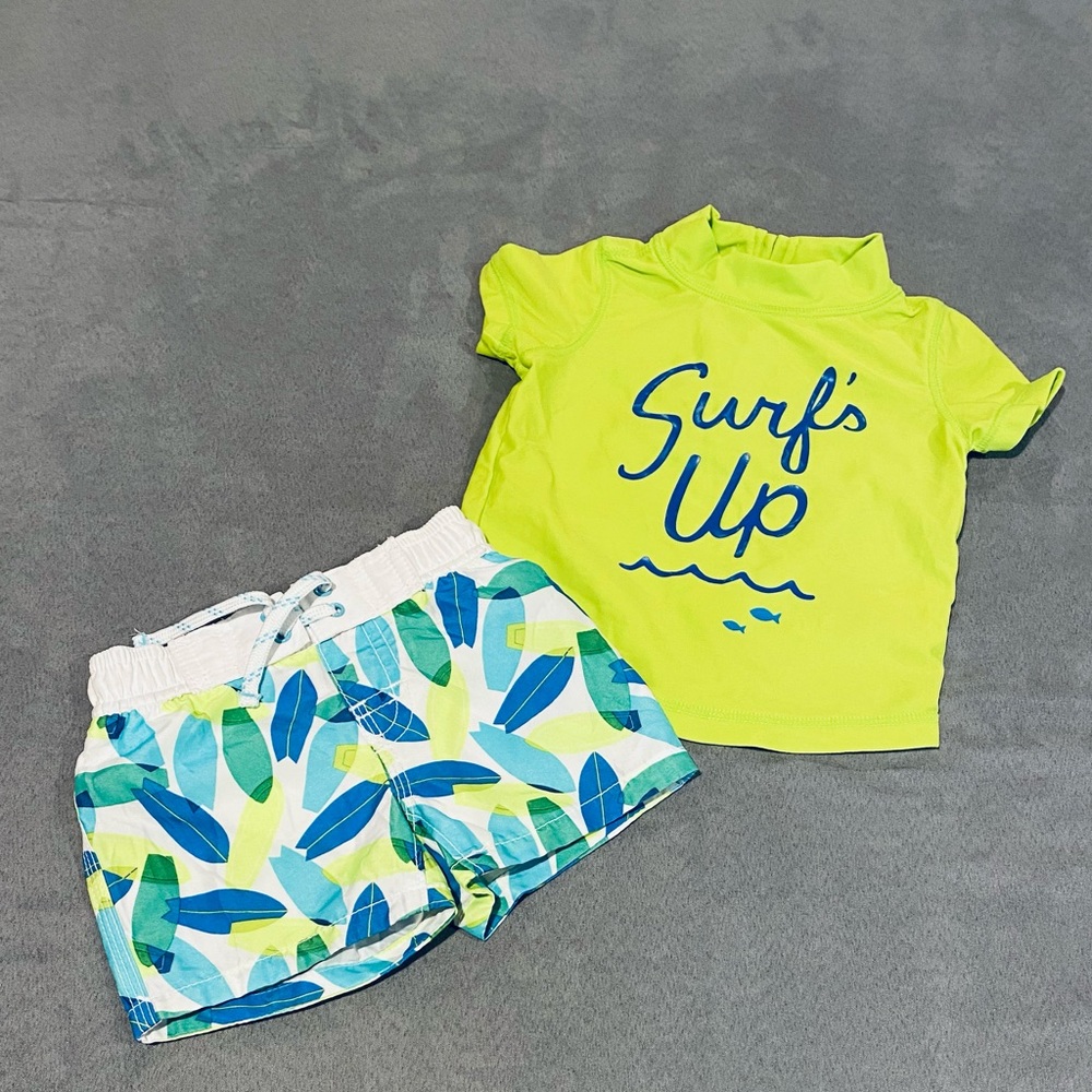 Baby GAP Swim Trunks Rash Guard Bundle Neon SZ 0-6 Months